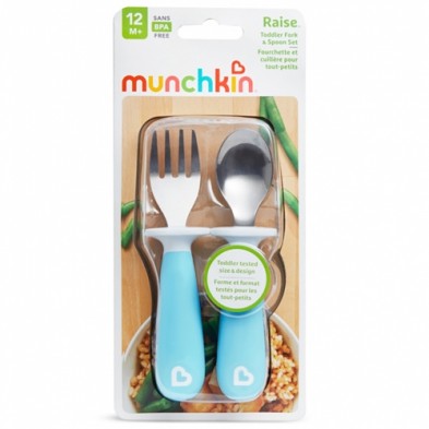 Pack cuchara y tenedor de acero Raise - Azul - MUNCHKIN