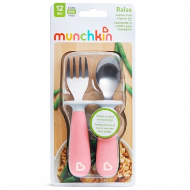 Pack cuchara y tenedor de acero Raise - ROSA - MUNCHKIN